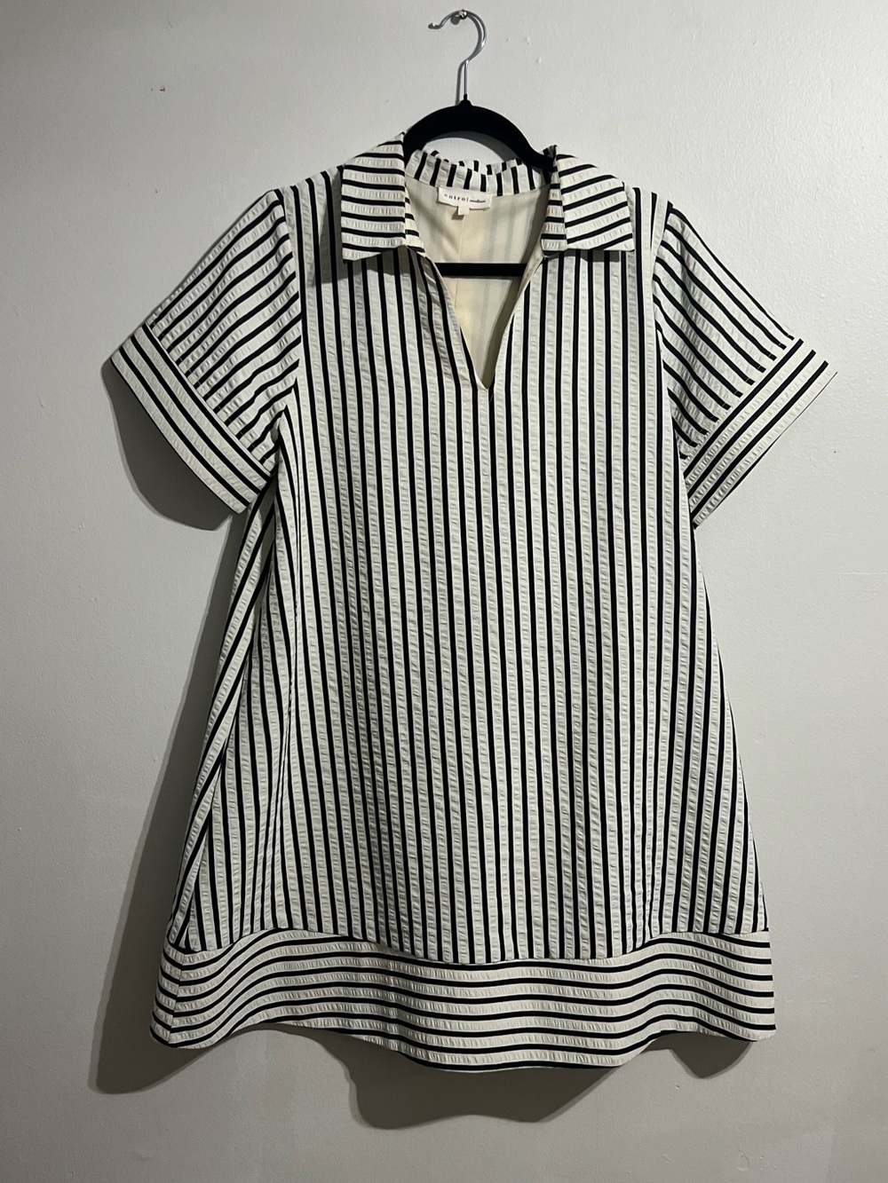 entro Black and White Striped Collar Dress w/pockets.